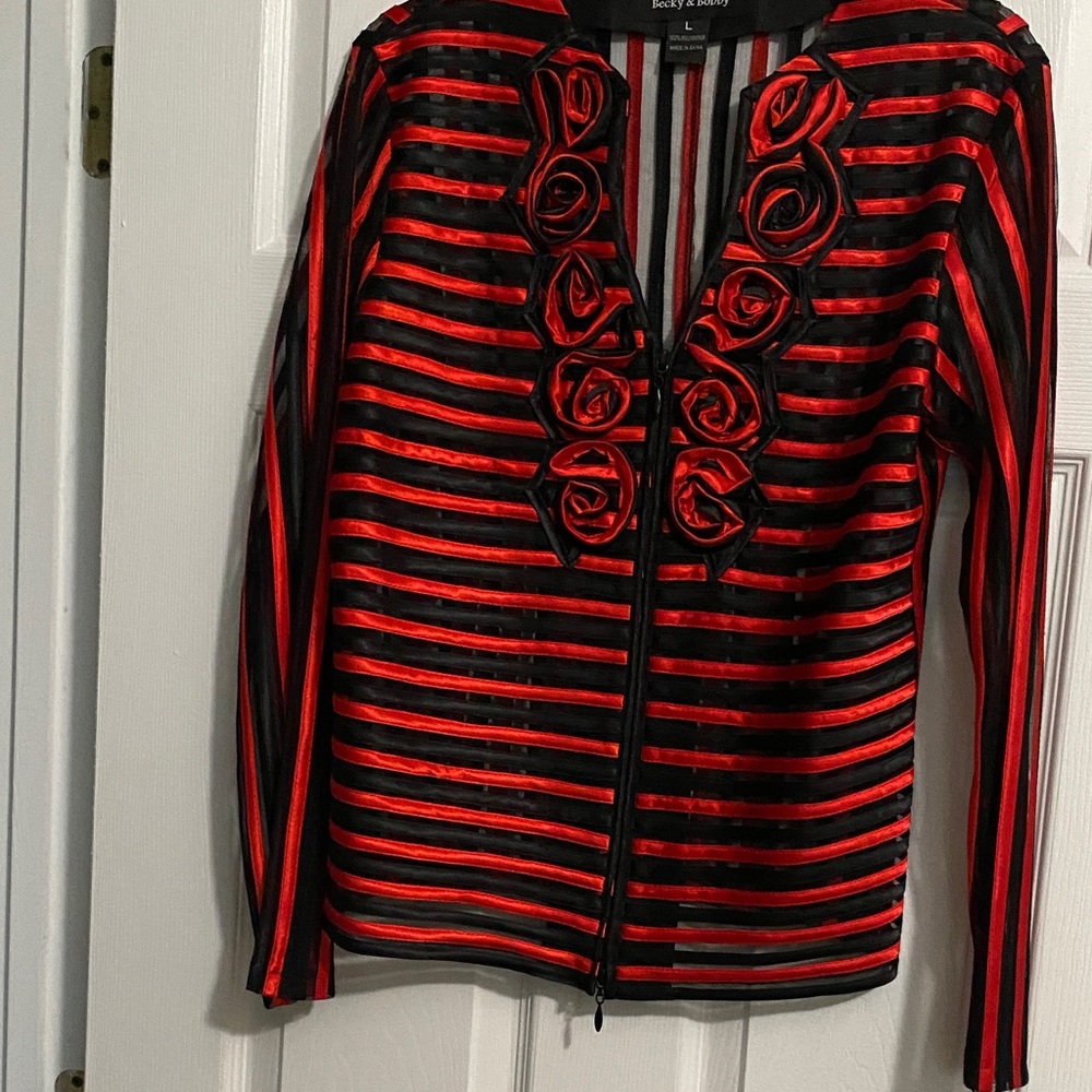 Elegant Black and Red Striped Women's Top
